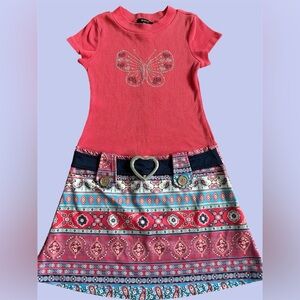 Zunie Girl’s Pink Dress with Heart Looped Belt Size 6X